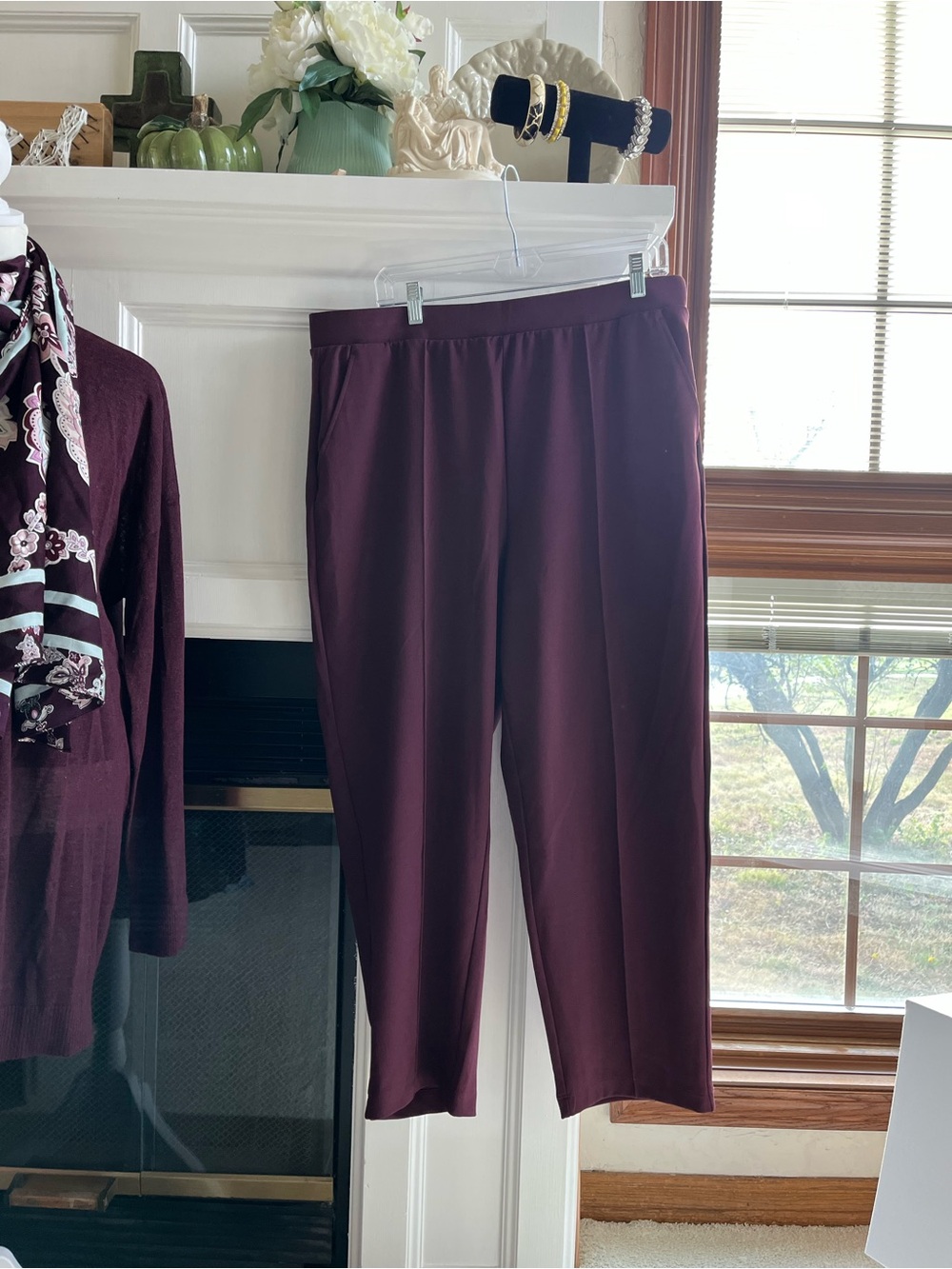 LOFT Cropped Pull-On Pants in Deep Burgundy — NWOT